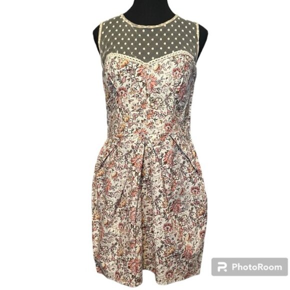 Atmosphere Delicate Floral Midi Dress Sweetheart Mesh Dot Illusion Neckline - Picture 1 of 13